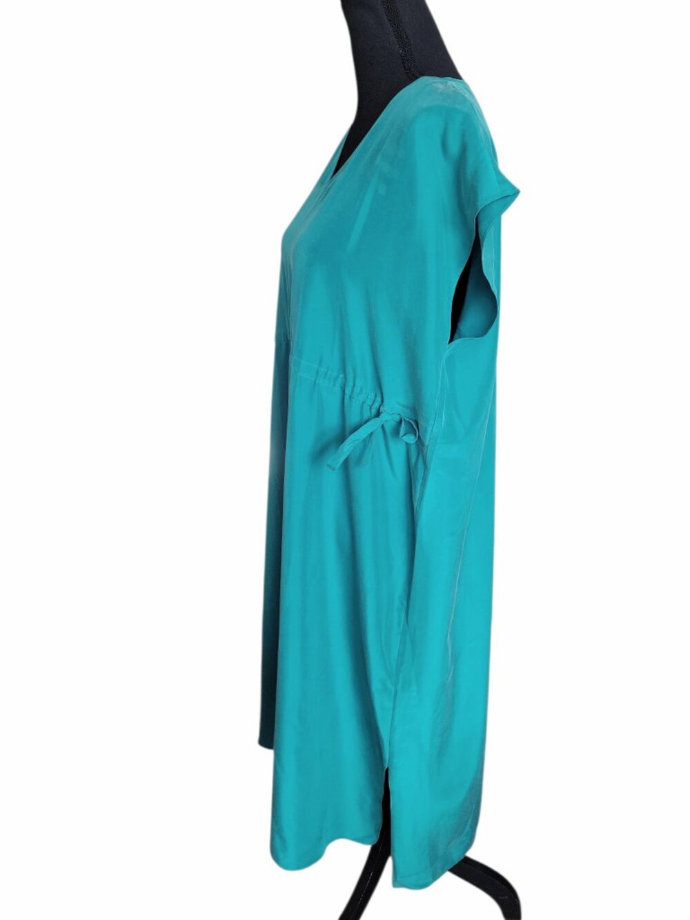 Eileen Fisher Esmerelda Green Washed Silk V-Neck Dress Boxy Fit Women's Size M - Picture 7 of 12